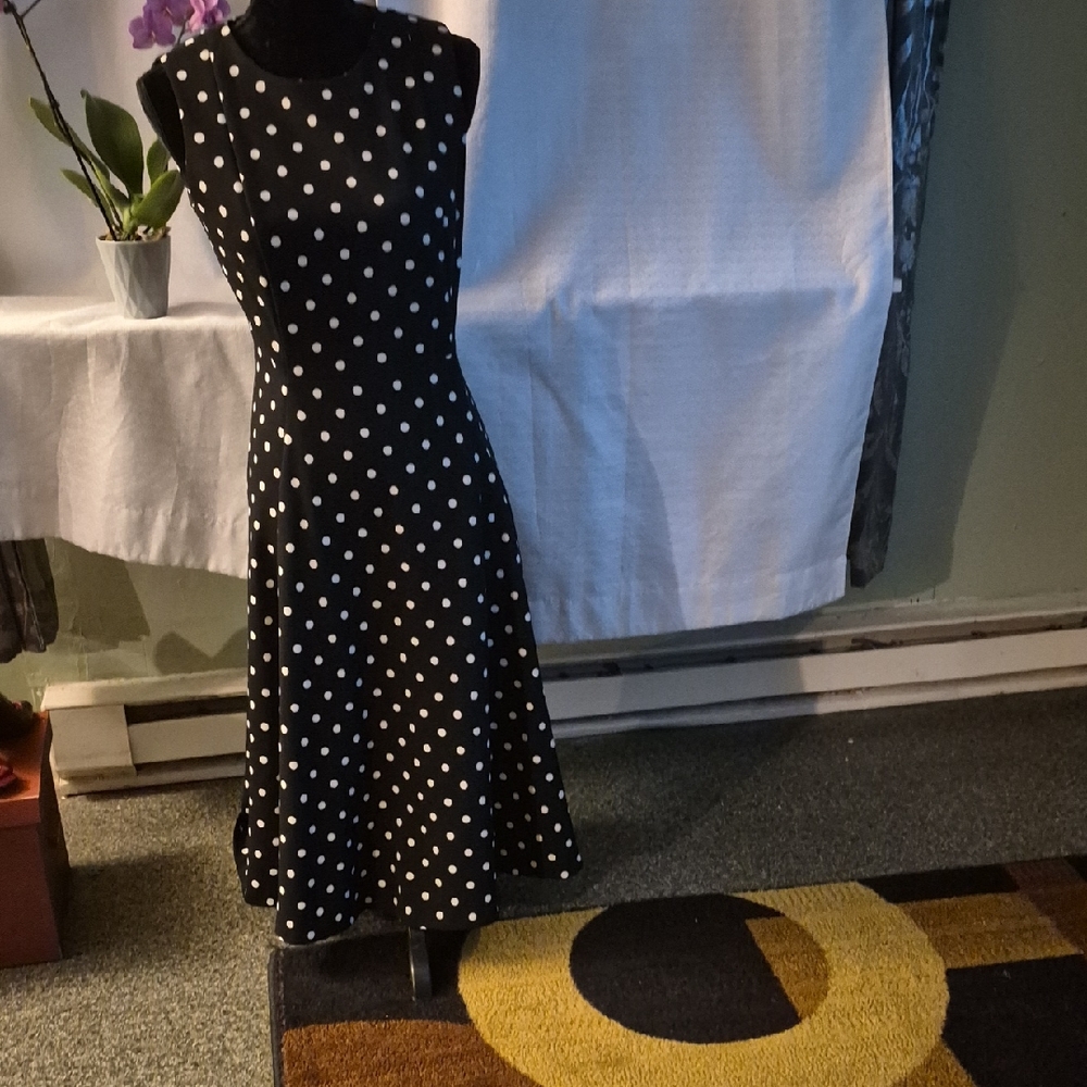 Calvin Klein Black and White Polka Dot Midi Dress